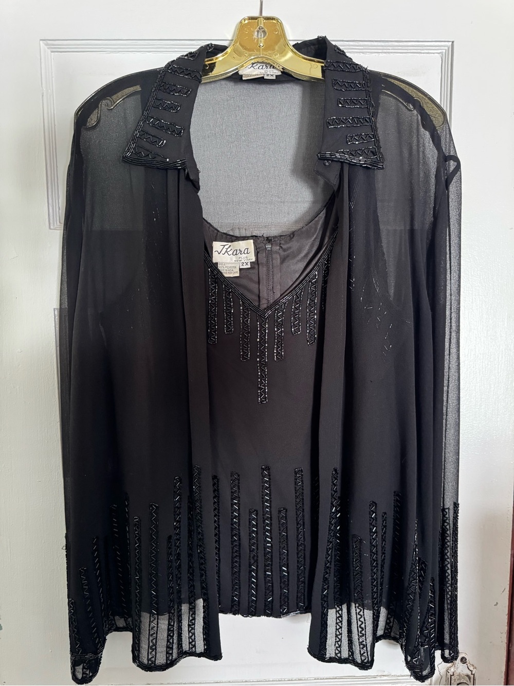 J Kara Black Beaded Sheer Overlay Jumpsuit